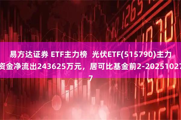 易方达证券 ETF主力榜  光伏ETF(515790)主力资金净流出243625万元，居可比基金前2-20251027
